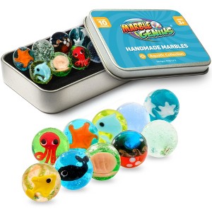 Marble Genius Collectors Marbles, 10 Handmade Glass Marbles 16mm Stocking Stuffers for Marble Lovers - Aquatic for Kids Ages 3+ - 1 of 4