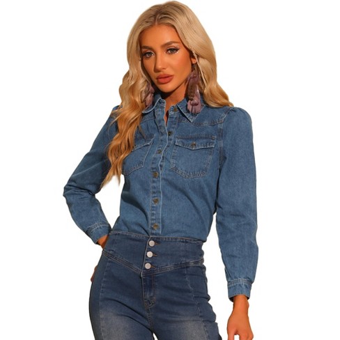 Women's denim shirts long on sale sleeve