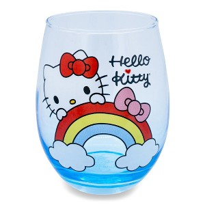 Silver Buffalo Sanrio Hello Kitty Rainbow Peek Stemless Wine Glass | Holds 20 Ounces - 1 of 4
