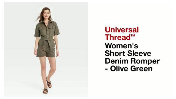 Women's Short Sleeve Denim Romper - Universal Thread™ Olive Green, 2 of 5, play video