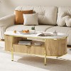 Modern Oval Coffee Table, 48" Wood Fluted Center Table,Curved Profile Design, Faux Marble Top,Gold Metal Legs for Living Room with Drawer - 4 of 4