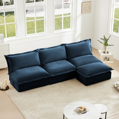 Slipcovered Sectional Sofa, 3 Seater Armless Modern Sectional Sofa with Reversible Ottoman, Sectional Sofas with Chenille Fabric-Cuddlewood