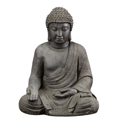 LuxenHome 18.5" Gray MgO Meditating Buddha Garden Statue