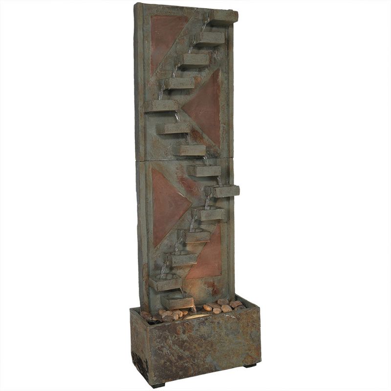 Sunnydaze 48"H Electric Natural Slate and Copper Accents Descending Staircase Outdoor Water Fountain with LED Light, 1 of 11