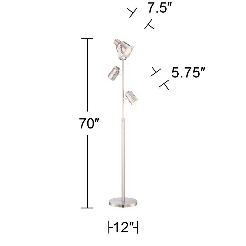 Possini Euro Design Nuovo Modern Tree Floor Lamp 70" Tall Brushed Nickel 3 Light Adjustable Heads for Living Room Reading Bedroom Office House Home, 4 of 10