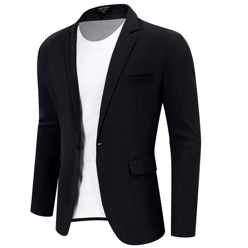 Men's Casual Sport Coat Lightweight Linen Blazer One Button Business Suit Jackets Stylish Daily Suits, 1 of 9