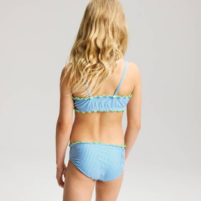 Детские купальники Cat & Jack Girls' Seersucker Striped Bikini Set - Cat & Jack™ Azure Blue/Showy Green L — фото 2