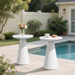 UPHA 16-Inch Round Side Table Set of 2 – Magnesium Oxide Mushroom Shape End Table for Indoor & Outdoor Use - 1 of 4