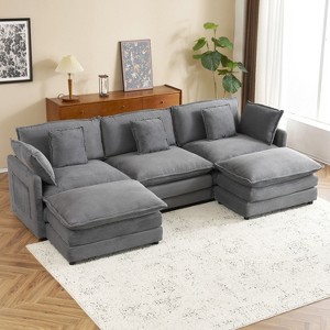NicBex Couches for Living Room 112.6" Modular Sectional Sofa L-Shape Corduroy Upholstered Sofa Couch with Side Storage Pockets and Ottoman, Dark Grey - 1 of 4