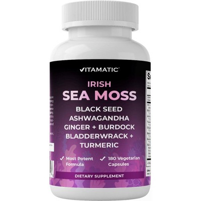 Sea Moss 3000mg with Black Seed Oil, Ashwagandha, Turmeric, Bladderwrack, Burdock - 180 Veg Capsules