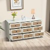 ORRD 9 Drawer Dresser for Bedroom, Mid Century Modern Wide Wood Rustic Chest of Drawers Wooden Storage Organizer Dressers with Burlap Rattan - 2 of 4