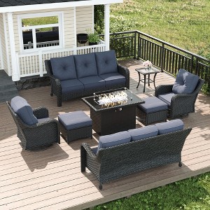 LayinSun Wicker Outdoor Furniture Set with 6-inch Comfy Cushions, High Back Patio Furniture Set with Swivel Rocking Chairs and Side Table - 1 of 4