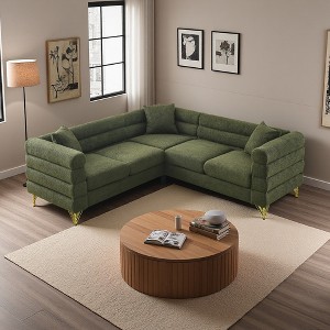 82" Modern L-Shaped Teddy Sectional Sofa, 5-Seater with 3 Pillows - 1 of 4