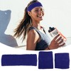 Unique Bargains Stretchy Cotton Blend Sweat Absorbing Sport Headband Wristband Sapphire Blue 3 pcs - 2 of 4