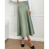 Women's 2025 Satin Midi Skirt - Elegant High Waist A-Line for Cocktail & Wedding Events Light Green - 2 of 4