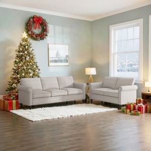 Mjkone 2 Piece Living Room Sofa Set with Rivet Design,Linen Fabric W76''3-Seater Sofa Couch with W53''Loveseat Sofa - 1 of 4