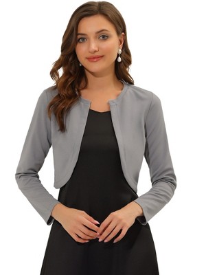 INSPIRE CHIC Women's Solid Open Front Curved Hem Stretchy Fabric Crop Bolero Shrug