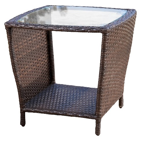 Weston Wicker With Glass Top Patio Side Table Multi Brown Christopher Knight Home Target