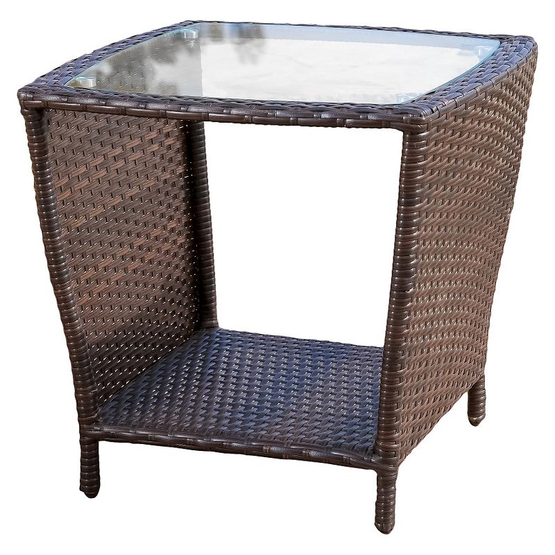 Weston Wicker with Glass Top Patio Side Table - Multi-Brown - Christopher Knight Home, 1 of 6