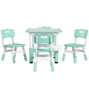 Yinvani Green 5 Piece Toddler Table with 4 Chairs Set - 1 of 4