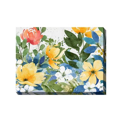 Cottage Garden West of The Wind Garden Glee Yellow, Red, Green 40 x 30 Inch Waterproof Gallery Wrapped Canvas, Outdoor Garden, Yard, Patio All Weather