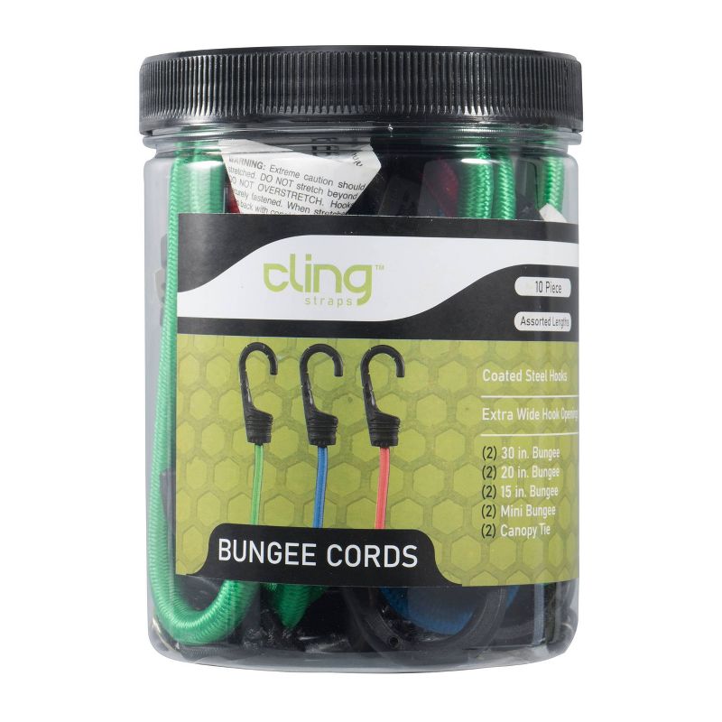 Cling 10pc Bungee Cord Assortment Jar Cargo Tie Downs, 1 of 4