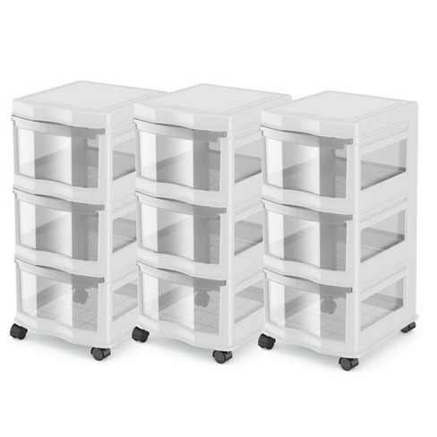 Homz Plastic 6 Clear Drawer Medium Home Organization Storage Container  Tower With 4 Large Drawers And 2 Small Drawers, White Frame (2 Pack) :  Target