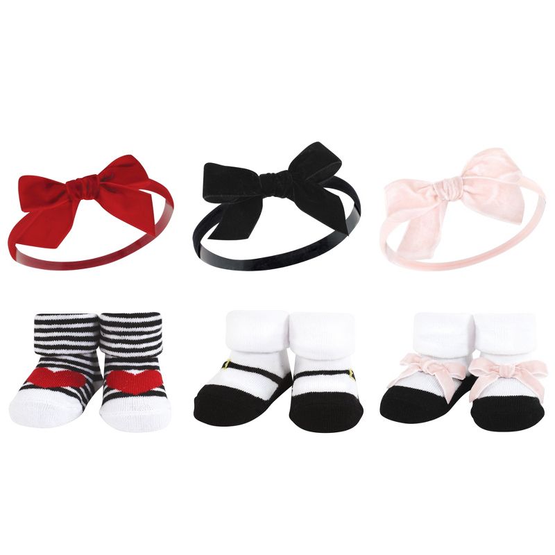 Hudson Baby Infant Girl 12Pc Headband and Socks Giftset, Red Pink, One Size, 2 of 3