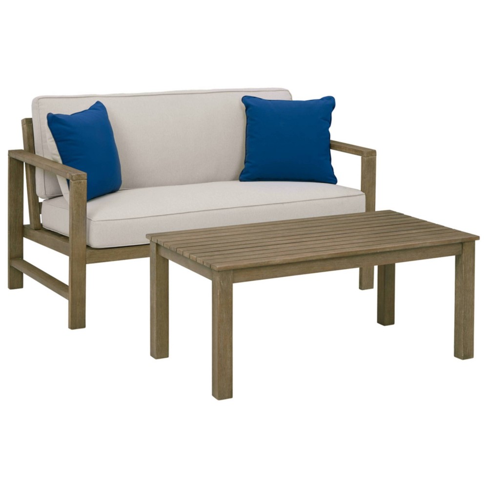 2pc Fynnegan Loveseat with Table Light Brown - Signature Design by Ashley