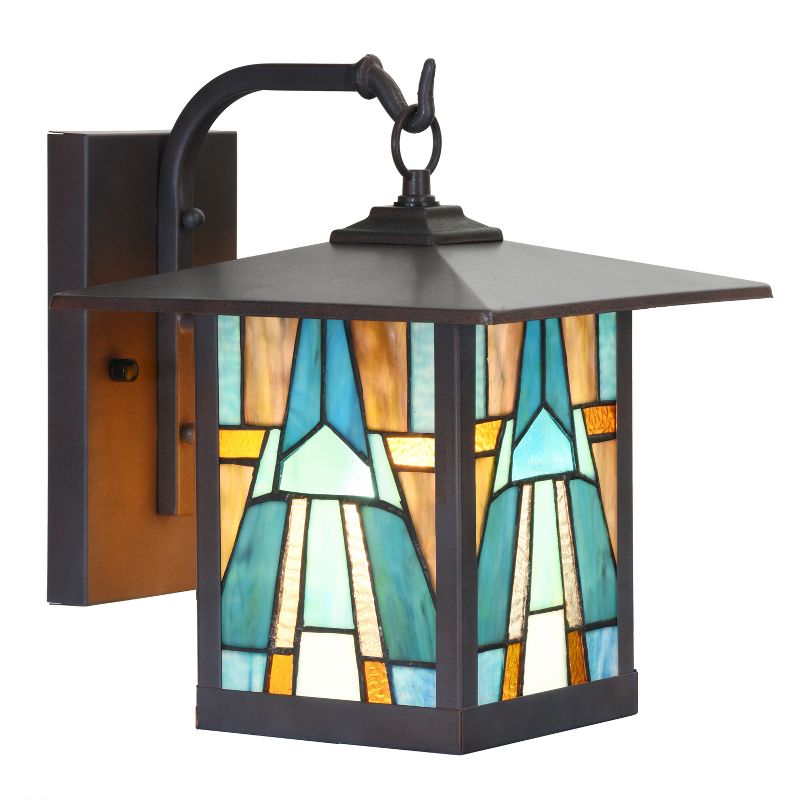 11.75&#34; 1-Light Aqua Mission Style Outdoor Wall Lantern Sconce Bronze - River of Goods, 1 of 11