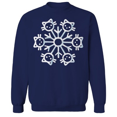Rerun Island Men's Snowflake Cat Winter Long Sleeve Graphic Cotton Sweatshirt