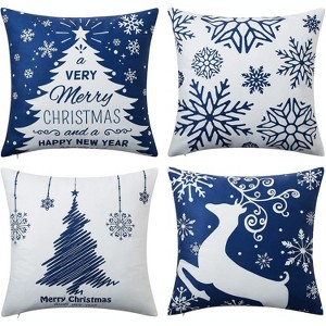 TackView Christmas Pillow Covers Set of 4, Christmas Decorations Merry Christmas Snowflake Throw Pillow Covers Deer Xmas Tree Decor - 1 of 4