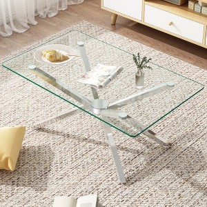 KTMBDW Modern Rectangle Coffee Table, Tempered Glass Top and Metal Tubular Leg for Living Room - 1 of 4