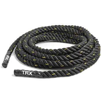 TRX 50 Foot Battle Rope Cardio and Strength Full Body Workout Equipment with Comfortable Rubber Grips for Home Gym and Outdoor Exercises, Black