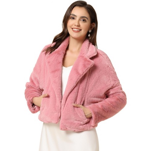 Allegra K Women's Cropped Notch Lapel Open Front Faux Fur Fluffy Coat - image 1 of 4