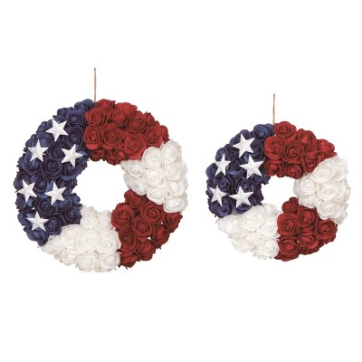 Transpac Foam 11" Red White and Blue 4th of July Patriotic Silk Rose Wreath Set of 2