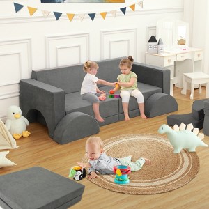 8-Piece Kids Modular Play Couch, Convertible Toddler Sofa Set with Removable Covers for Playroom or Nursery - 1 of 4