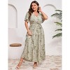 BLUEMING Summer Maxi Dress for Plus Size Women Tie Wasit Surplice Dress Flutter Sleeve A-Line Dress - 4 of 4