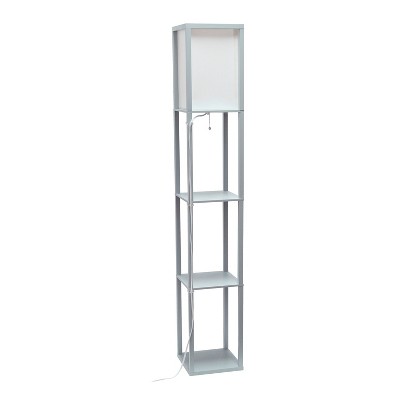 Classix 62.5" Gray Floor Lamp with White Linen Shade and Shelves
