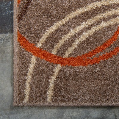 Light Brown Abstract Synthetic Rectangular Area Rug