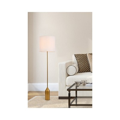Adjustable Ines Black Brass Floor Lamp with White Fabric Shade