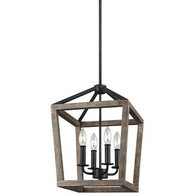 Feiss Gannet 12" Wide Weathered Oak Wood 4-Light Foyer Pendant Light