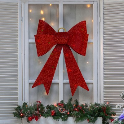 Northlight LED Lighted Color Changing Tinsel Bow Christmas Decoration - 24" - Red