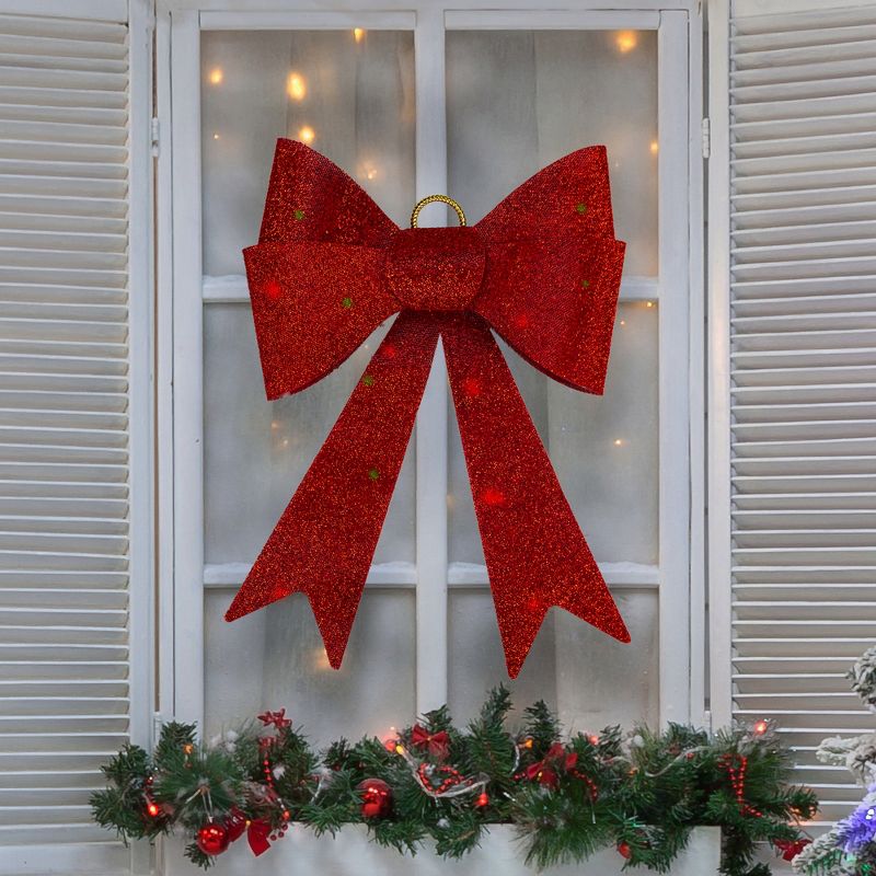 Northlight 23" LED Lighted Red Tinsel Bow Christmas Decoration with Color Changing Lights, 2 of 5