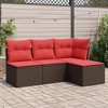vidaXL 4 Piece Patio Sofa Set with Cushions - Brown and Red Without Table - 2 of 4