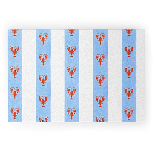 Showmemars Red Lobsters On Blue Stripe Large Welcome Mat - Deny Designs - image 1 of 3