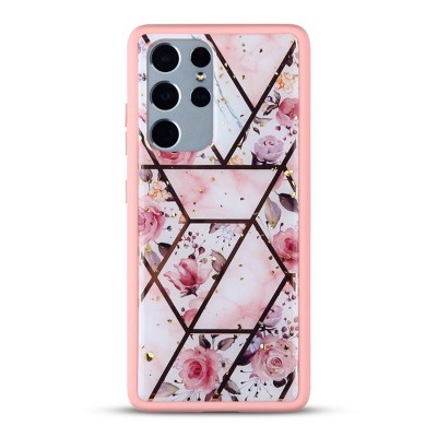 MyBat Hybrid Case Compatible With Samsung Galaxy S21 Ultra - Roses Marbling / Pink