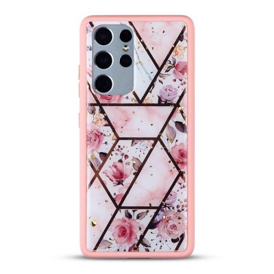 MyBat Hybrid Case Compatible With Samsung Galaxy S21 Ultra - Roses Marbling / Pink