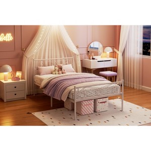 Twin Size Metal Bed Frame with Headboard and Footboard, Metal Platform Bed Frame Steel Slats Support, No Box Spring Needed, Easy Assembly, White - 1 of 4