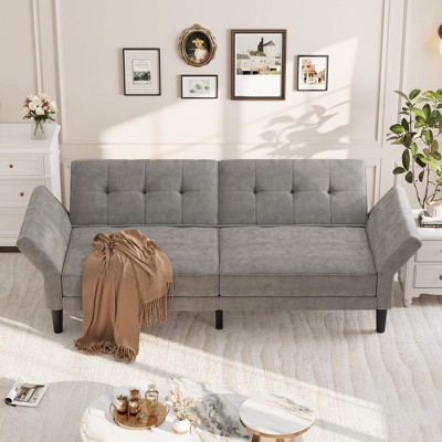 GustoWave 89" Convertible Futon Sofa Bed, Soft Upholstered Futon Couch, Fabric Sleeper Sofa with Adjustable Backrest & Armrest